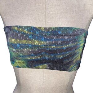 See You Monday Swimwear M Top Women Tie-Dye Net Strapless Blue Green